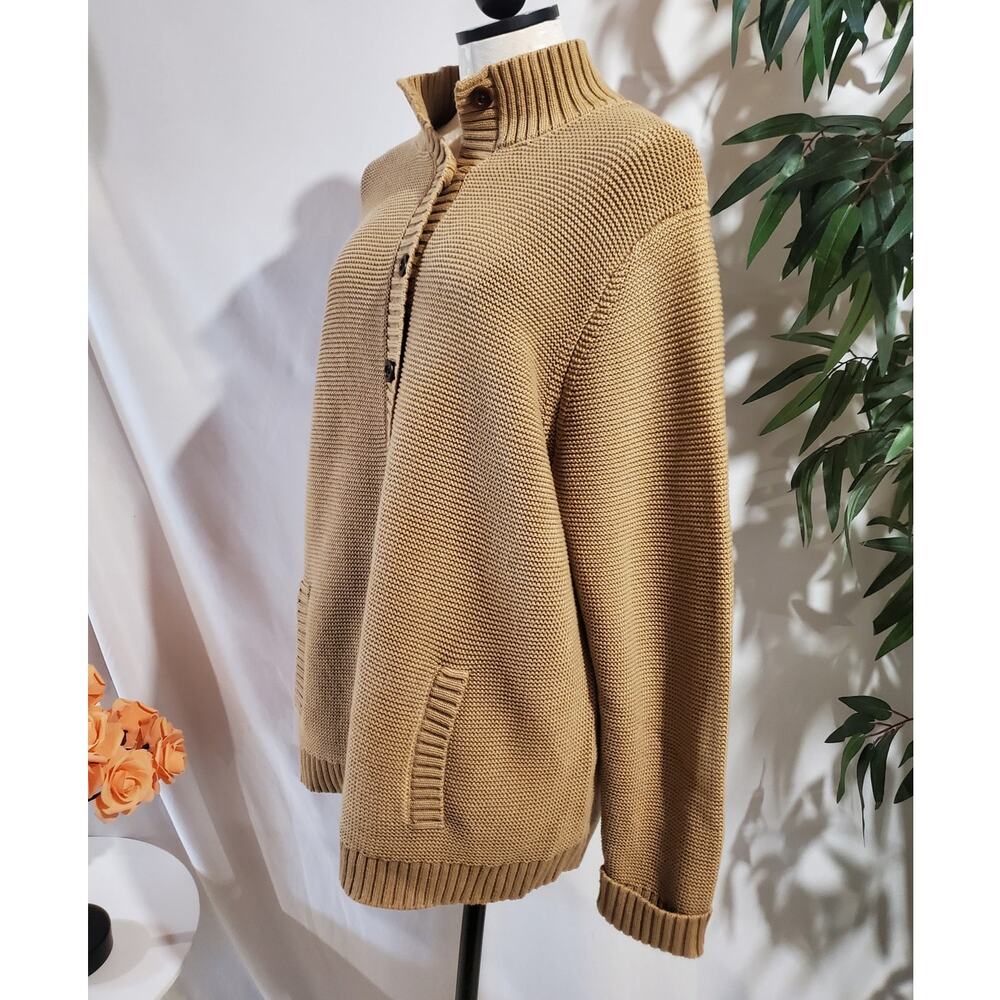 Lands End Womens Thick Knit Button Cardigan Sweater Size 2X Tan Neutral Cotton - Picture 2 of 10